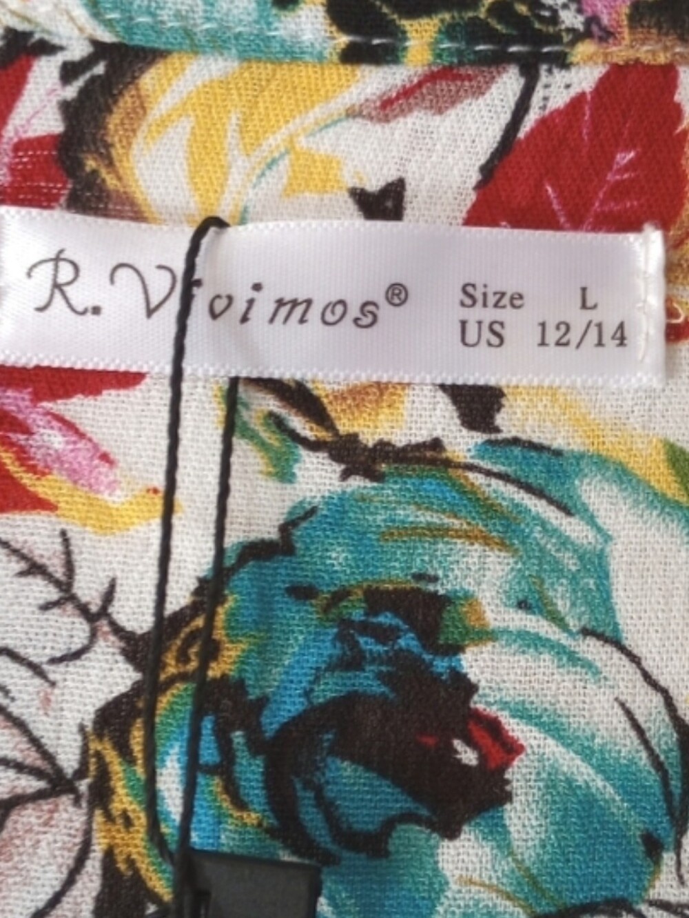 White Floral Crochet-Trim V-Neck Women's Top. R. Vivimos LARGE - Picture 4 of 7